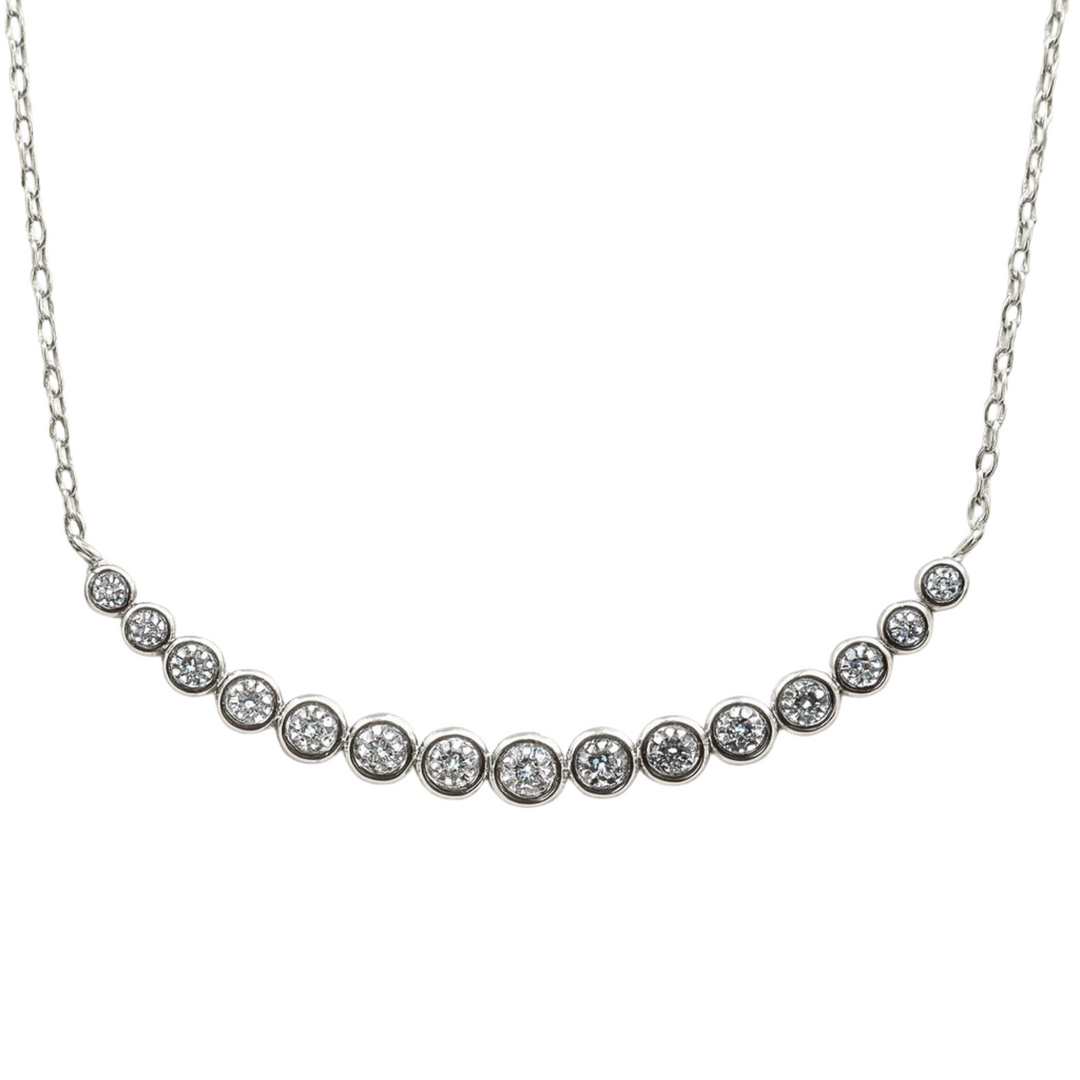 925 Sterling Silver Necklace with Sparkling Round Zircon Line Silver Ocean 925 Sterling Silver Necklace with Sparkling Round Zircon Line