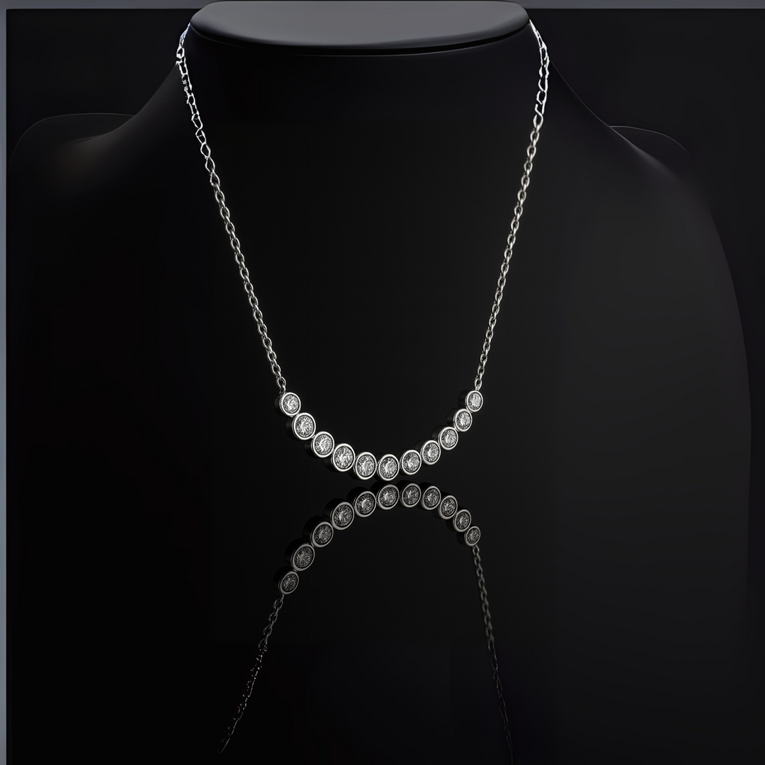 925 Sterling Silver Necklace with Sparkling Round Zircon Line Silver Ocean 925 Sterling Silver Necklace with Sparkling Round Zircon Line