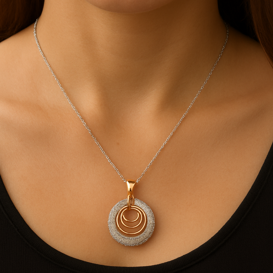 925 Sterling Silver Necklace with Rose-Plated Triple Ring Pendant Silver Ocean 925 Sterling Silver Necklace with Rose-Plated Triple Ring Pendant