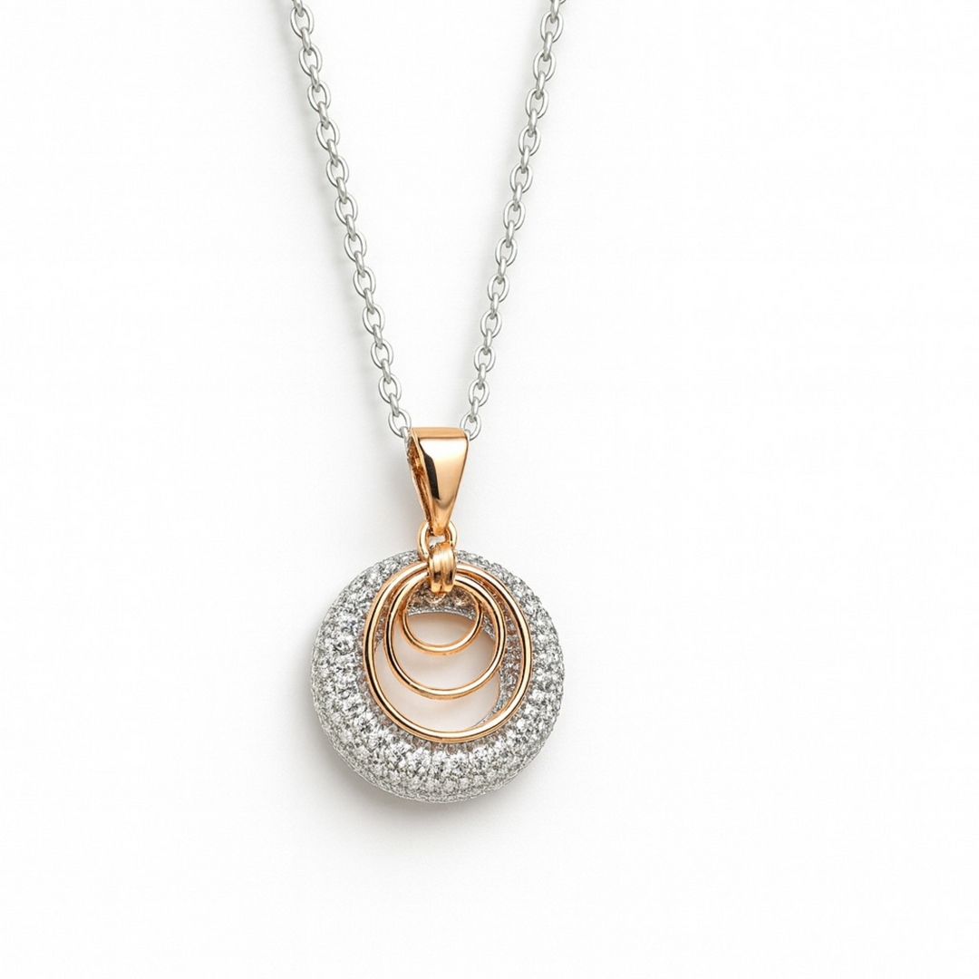 925 Sterling Silver Necklace with Rose-Plated Triple Ring Pendant Silver Ocean 925 Sterling Silver Necklace with Rose-Plated Triple Ring Pendant