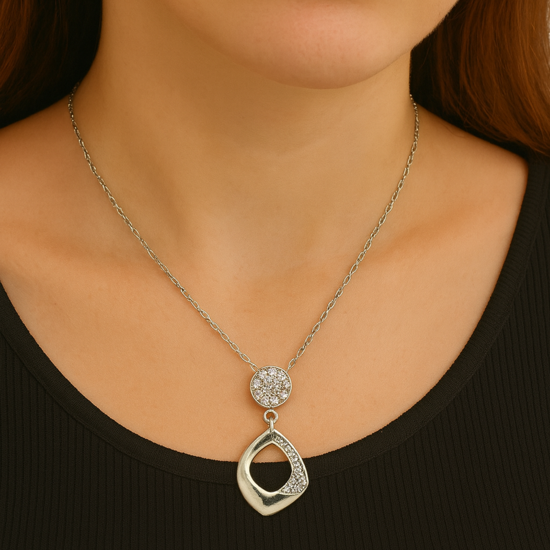 Elegant 925 Sterling Silver Geometric Pendant Necklace with Cubic Zirconia Silver Ocean Elegant 925 Sterling Silver Geometric Pendant Necklace with Cubic Zirconia