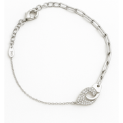 925 Sterling Silver Link Chain Bracelet with CZ Leaf Charm - SILVER OCEAN 925 Sterling Silver Link Chain Bracelet with CZ Leaf Charm