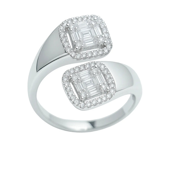 925 Sterling Silver Dual Halo Ring - SILVER OCEAN 925 Sterling Silver Dual Halo Ring