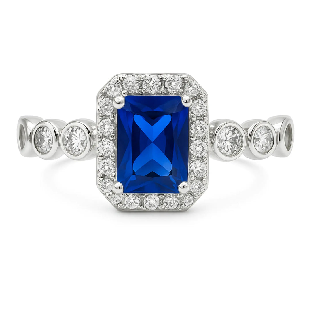 Royal Blue Sapphire & CZ Silver Ring - SILVER OCEAN Royal Blue Sapphire & CZ Silver Ring