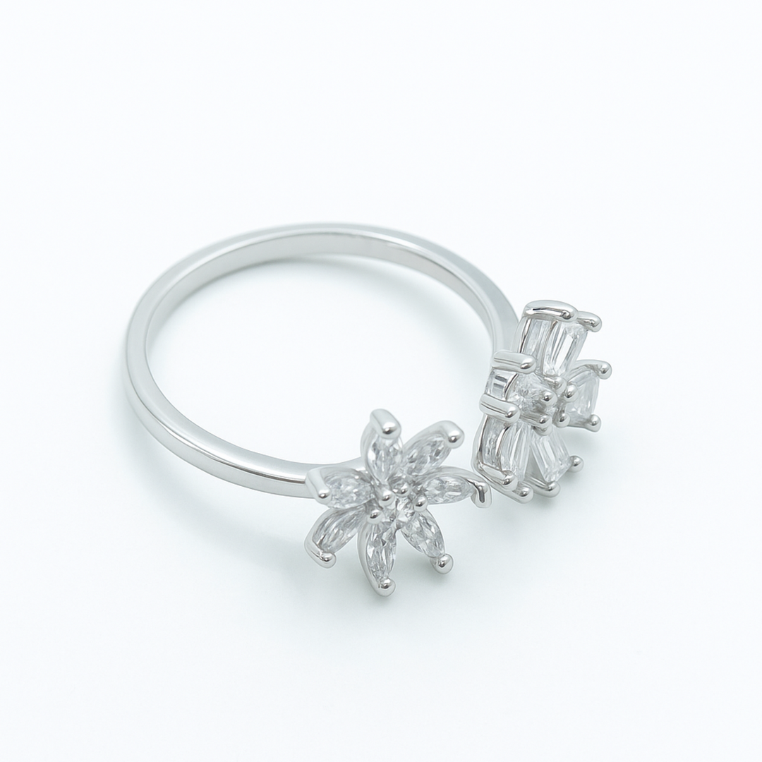 Blossom Dual-Flower Adjustable Silver Ring - SILVER OCEAN Blossom Dual-Flower Adjustable Silver Ring