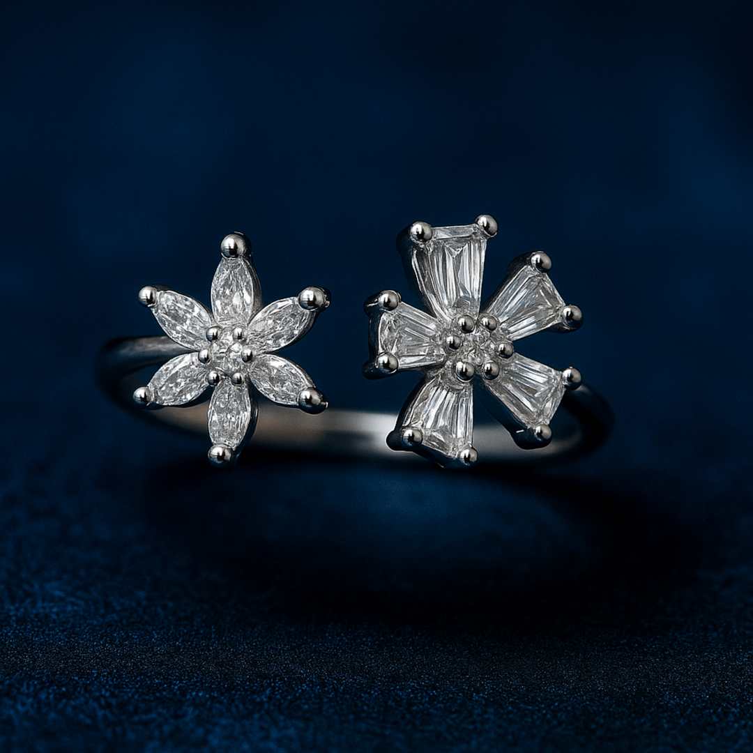 Blossom Dual-Flower Adjustable Silver Ring - SILVER OCEAN Blossom Dual-Flower Adjustable Silver Ring