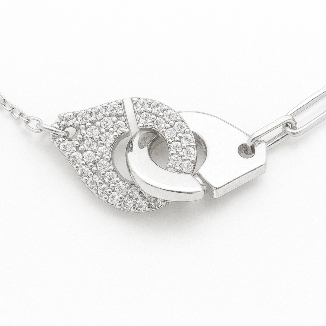 925 Sterling Silver Link Chain Bracelet with CZ Leaf Charm - SILVER OCEAN 925 Sterling Silver Link Chain Bracelet with CZ Leaf Charm