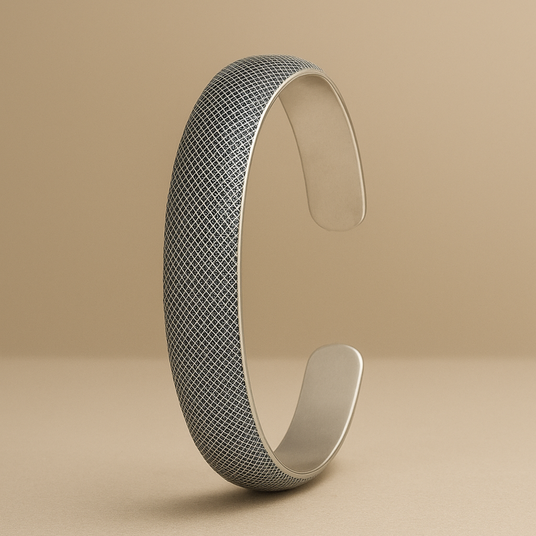 Luxury Textured 925 Silver Kada for Women – Contemporary Open Bangle - SILVER OCEAN Luxury Textured 925 Silver Kada for Women – Contemporary Open Bangle