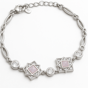 925 Sterling Silver Geometric Star Bracelet with Pink Stone & CZ Accents - SILVER OCEAN 925 Sterling Silver Geometric Star Bracelet with Pink Stone & CZ Accents