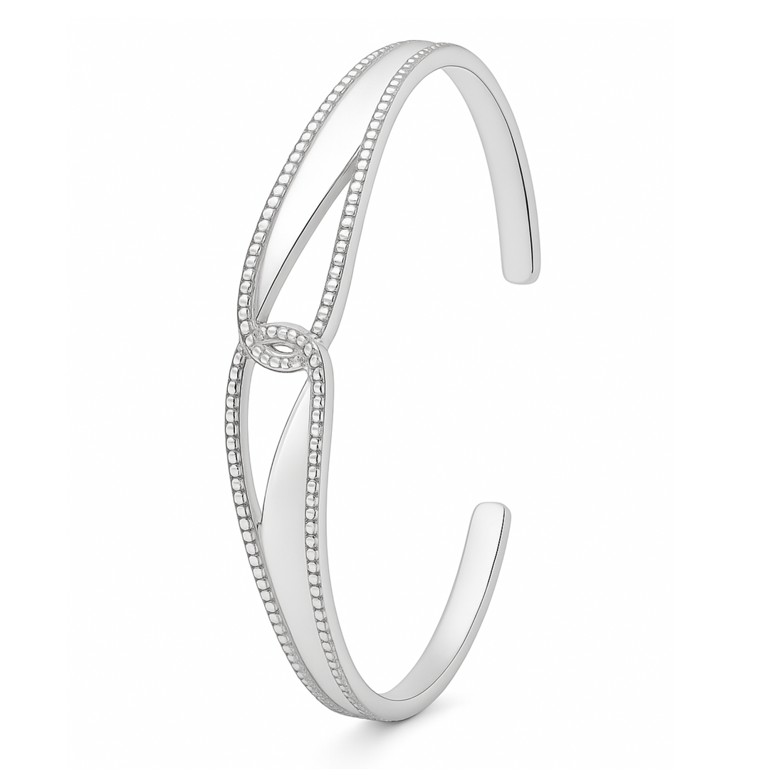 925 Sterling Silver Open Cuff Kada with Intricate Leaf Motif - SILVER OCEAN 925 Sterling Silver Open Cuff Kada with Intricate Leaf Motif