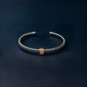 Elegant Silver Coil Kada with Rose Gold & CZ Detailing - SILVER OCEAN Elegant Silver Coil Kada with Rose Gold & CZ Detailing