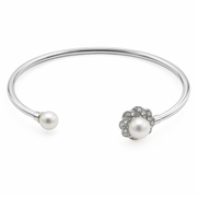 Elegant Silver Kada with Dual Pearl & Crystal Floral Design - SILVER OCEAN Elegant Silver Kada with Dual Pearl & Crystal Floral Design