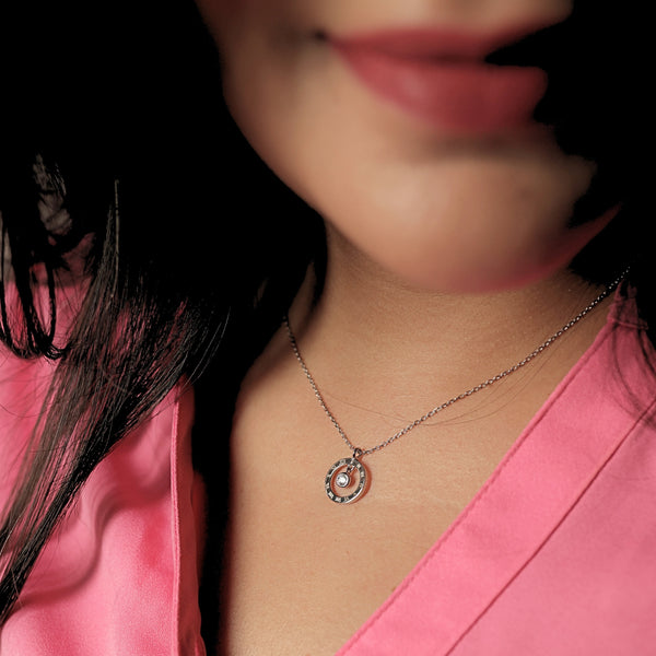 925 Sterling Silver Circular CZ Pendant with Chain