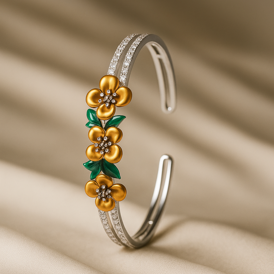 Designer Floral Silver Kada – Modern Elegance Meets Traditional Charm - SILVER OCEAN Designer Floral Silver Kada – Modern Elegance Meets Traditional Charm