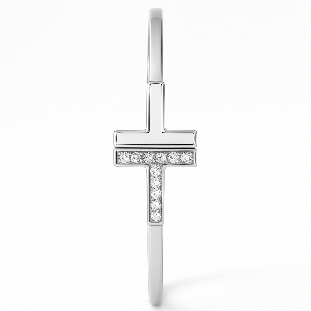 925 Sterling Silver T-Bar Kada with Mother of Pearl & CZ – Elegant Women’s Designer Bangle - SILVER OCEAN 925 Sterling Silver T-Bar Kada with Mother of Pearl & CZ – Elegant Women’s Designer Bangle