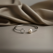 Minimalist Sterling Silver Kada with Pearl Accent – Open Circle Design Silver Ocean Minimalist Sterling Silver Kada with Pearl Accent – Open Circle Design