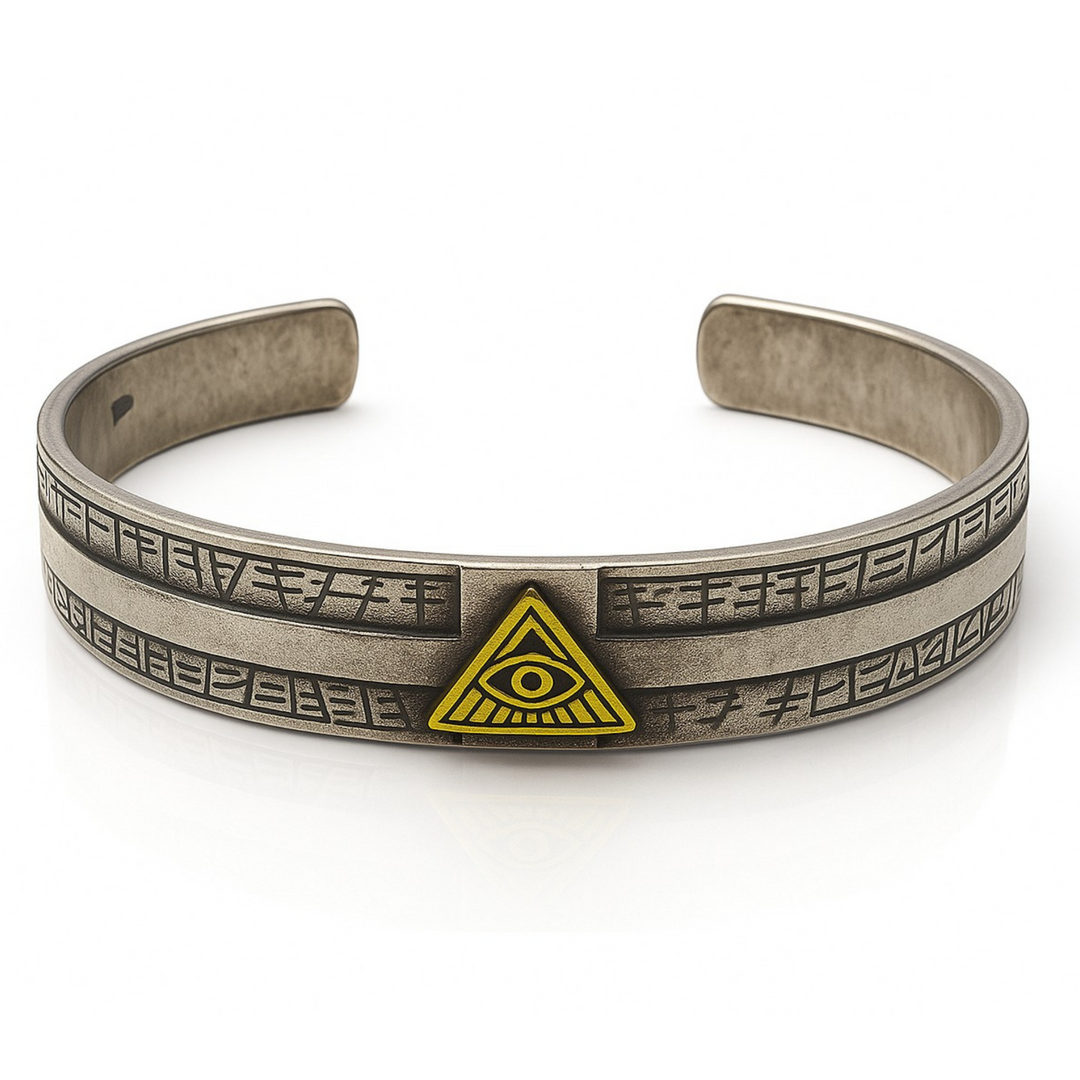 Men's Antique Silver Kada with Illuminati Eye Symbol – Tribal Engraved Open Cuff Bracelet silver ocean jnd Men's Antique Silver Kada with Illuminati Eye Symbol – Tribal Engraved Open Cuff Bracelet
