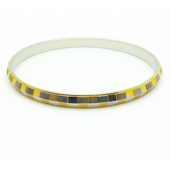 Elegant Men’s Silver Kada with Dual-Tone Geometric Design - SILVER OCEAN Elegant Men’s Silver Kada with Dual-Tone Geometric Design